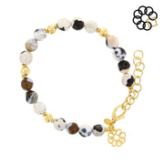 BLACK AND WHITE EGG AGATE STERLING SILVER GOLD PLATED EMBRACE THE DIFFERENCE® BRACELET MADE IN ITALY
