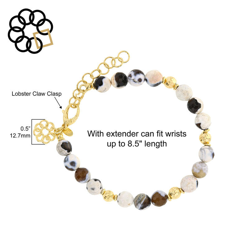 BLACK AND WHITE EGG AGATE STERLING SILVER GOLD PLATED EMBRACE THE DIFFERENCE® BRACELET MADE IN ITALY