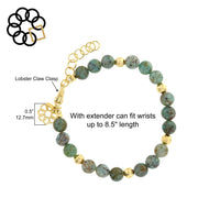 GREEN JASPER GEMSTONE AND STERLING SILVER GOLD PLATED EMBRACE THE DIFFERENCE® BRACELET MADE IN ITALY
