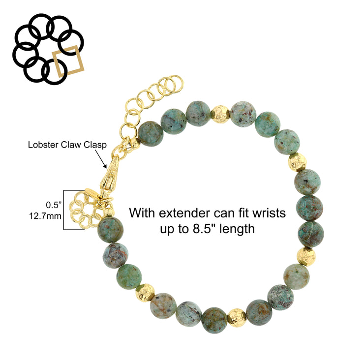 GREEN JASPER GEMSTONE AND STERLING SILVER GOLD PLATED EMBRACE THE DIFFERENCE® BRACELET MADE IN ITALY