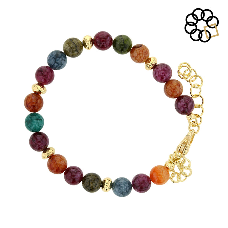 MULTICOLOR AGATE GEMSTONE AND STERLING SILVER GOLD PLATED EMBRACE THE DIFFERENCE® BRACELET MADE IN ITALY