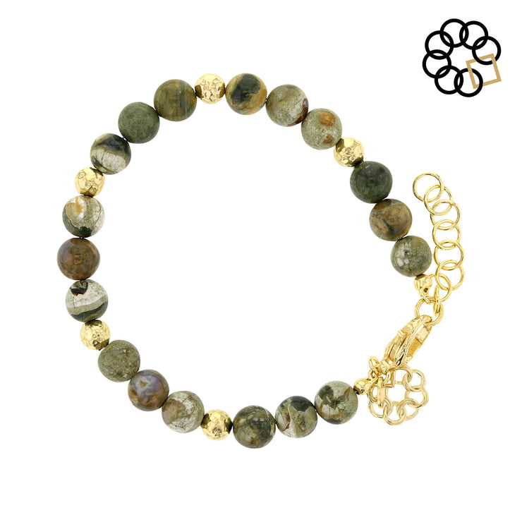 AZURITE GEMSTONE BEADS and STERLING SILVER GOLD PLATED EMBRACE THE DIFFERENCE® BRACELET MADE IN ITALY