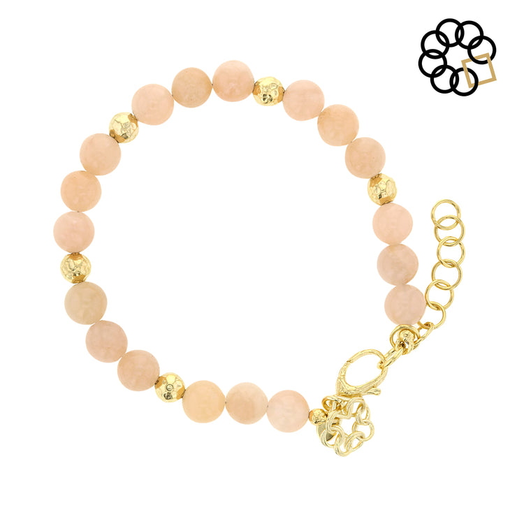 PINK AVENTURINE GEMSTONE AND STERLING SILVER GOLD PLATED EMBRACE THE DIFFERENCE® BRACELET MADE IN ITALY