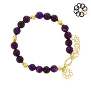 PURPLE AGATE GEMSTONE BEADS AND STERLING SILVER GOLD PLATED EMBRACE THE DIFFERENCE® BRACELET MADE IN ITALY