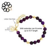 PURPLE AGATE GEMSTONE BEADS AND STERLING SILVER GOLD PLATED EMBRACE THE DIFFERENCE® BRACELET MADE IN ITALY