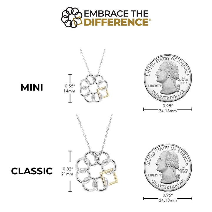 Embrace The Difference 21mm .925 Sterling Silver Iconic Designed to Be Kind Emblem Pendant Necklace- 18" Adjustable Chain