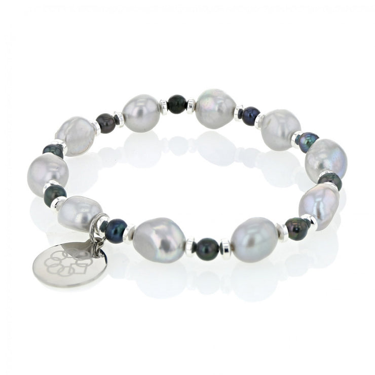 EMBRACE THE DIFFERENCE®  STRETCH BRACELET - FRESH WATER GREY PEARL, HEMATITE AND SILVER BEADED