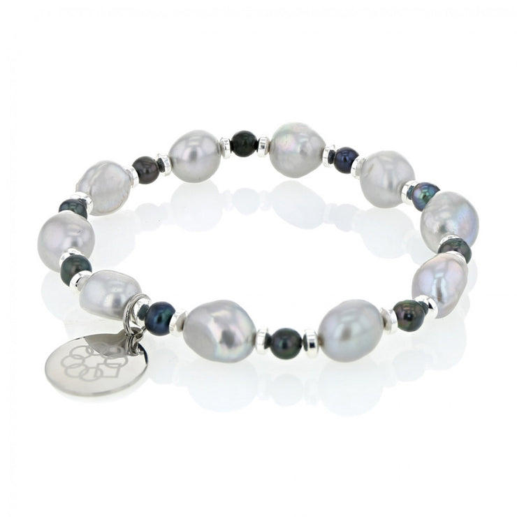 EMBRACE THE DIFFERENCE®  STRETCH BRACELET - FRESH WATER GREY PEARL, HEMATITE AND SILVER BEADED