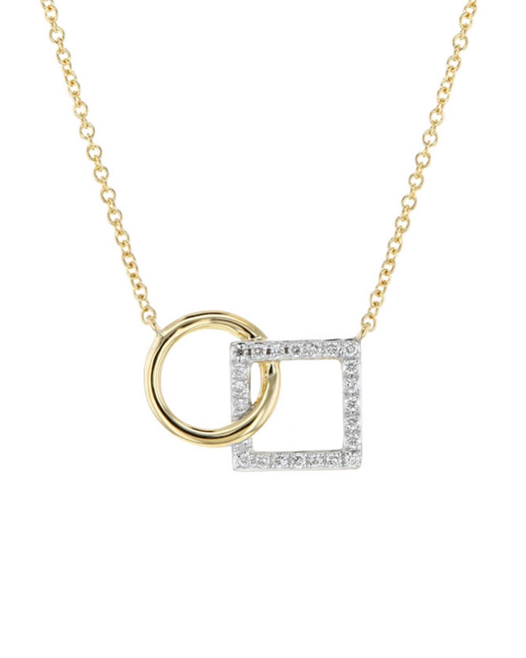 EMBRACE THE DIFFERENCE® 14K GOLD TWO-TONE DIAMOND ACCENTED INTERLOCKING PENDANT NECKLACE, TDW.08