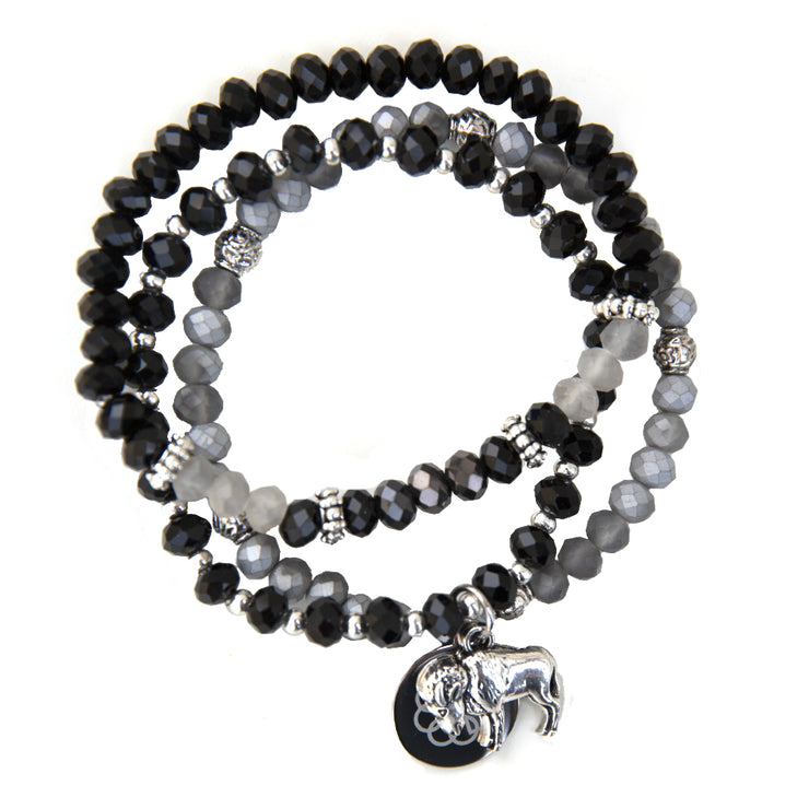 BUFFALO EMBRACE THE DIFFERENCE® BRACELET SET - SILVER AND BLACK, SILVER AND GREY AND BLACK GLASS BEADED STRETCH BRACELETS