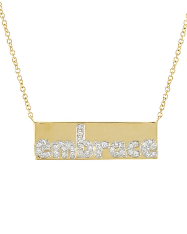 EMBRACE THE DIFFERENCE® 14K YELLOW GOLD 'EMBRACE' BAR NECKLACE WITH DIAMONDS, TDW.13