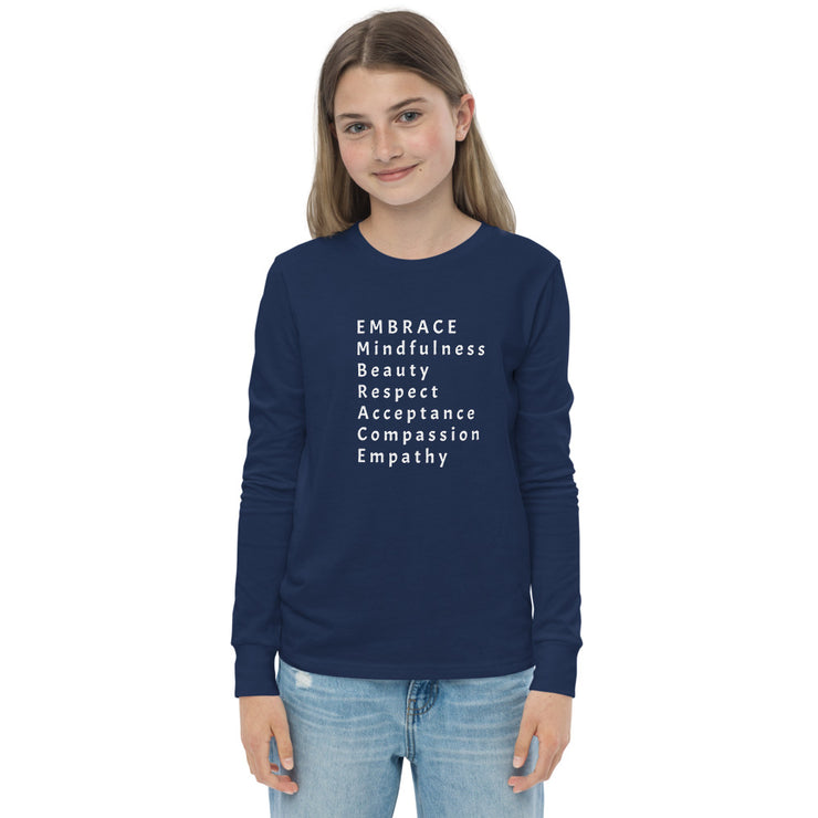 Designed To Be Kind™ Youth , Unisex long sleeve EMBRACE tee