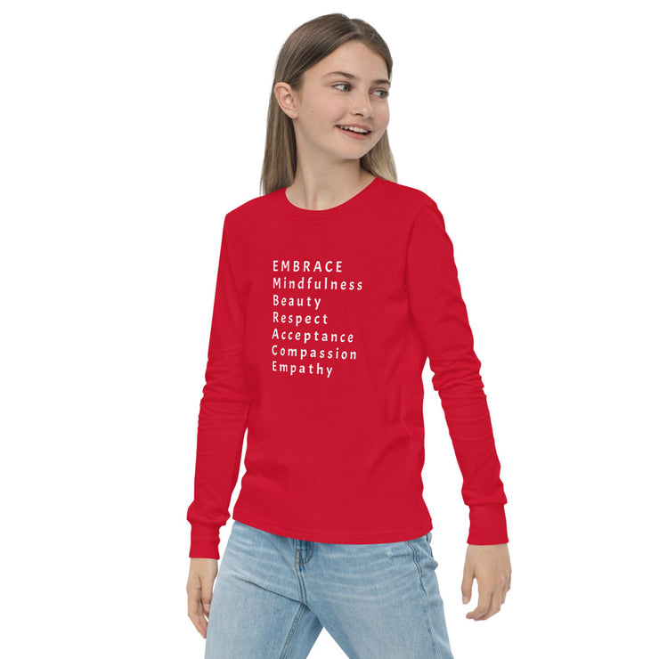 Designed To Be Kind™ Youth , Unisex long sleeve EMBRACE tee